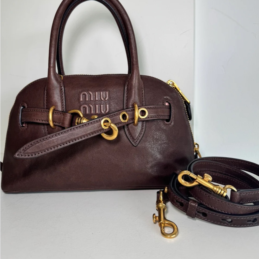 Miu Miu Brown and Gold Leather Satchel - Picture 8 of 9